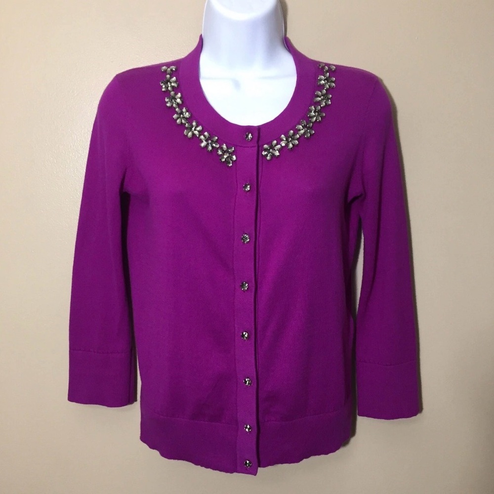 KATE SPADE | Crystal Embellished Jewelry Purple Women's Cardigan Size S